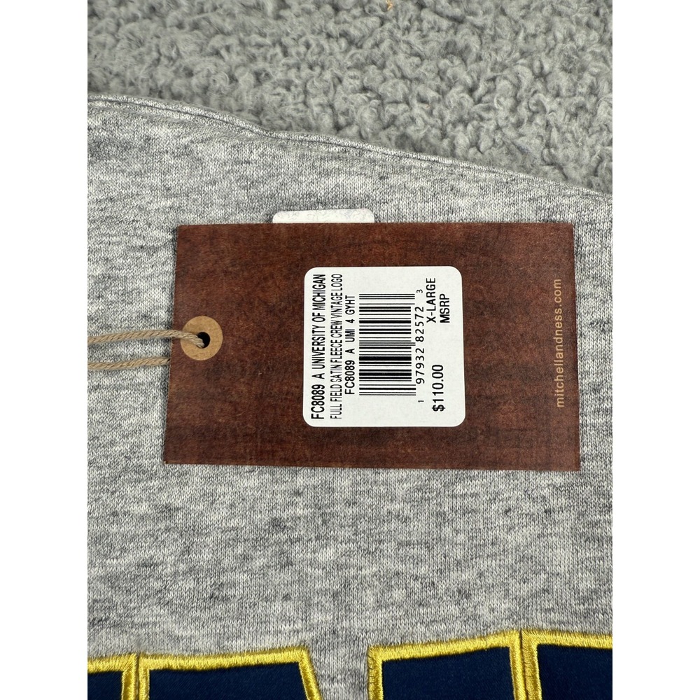 Mitchell Ness Michigan Wolverines Sweatshirt Mens XL Gray Full Field Fleece Y2K - Picture 10 of 11
